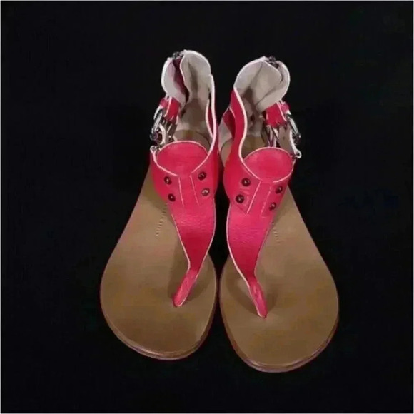 Giuseppe Zanotti Sandal Thong T-Strap Red 6.5 Flat Leather Gladiator Straps 36.5 - Picture 3 of 7